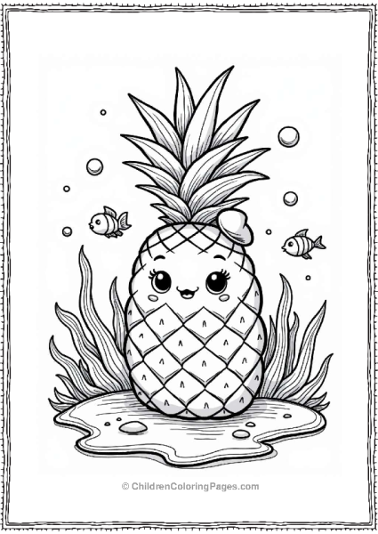 Pineapple Character In A Coral Reef Free PDF Printable