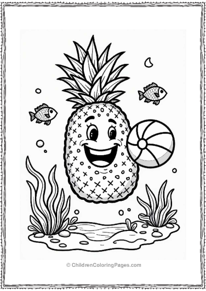 Pineapple Character With Beach Ball Free PDF Printable