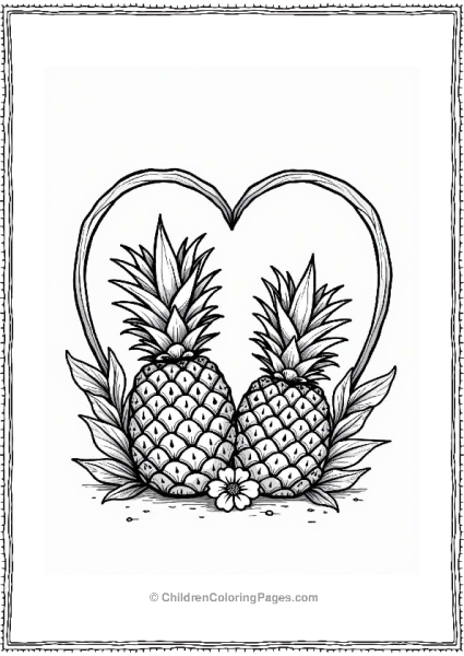 Pineapples In A Heart Frame Free PDF Printable