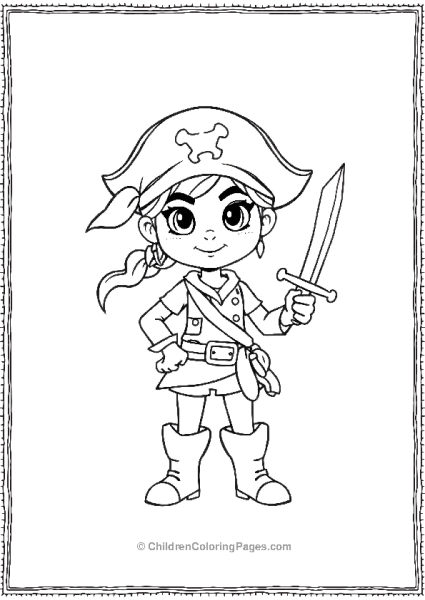 Pirate Girl Wearing Bandana And Sword Free PDF Printable