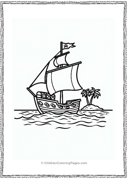 Pirate Ship Sailing With Island Silhouette Free PDF Printable