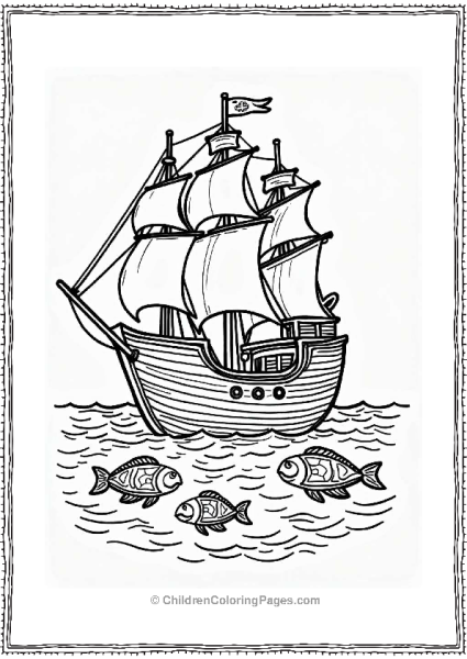 Pirate Ship With Colorful Fish Free PDF Printable