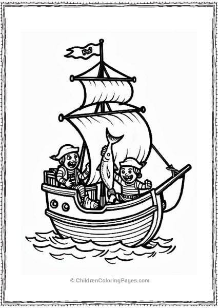 Pirate Ship With Friends And A Giant Fish Free PDF Printable