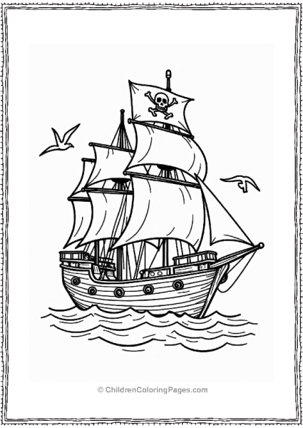 Pirate Ship With Jolly Roger Free PDF Printable