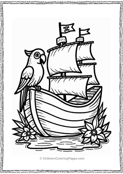 Pirate Ship With Playful Parrot Free PDF Printable