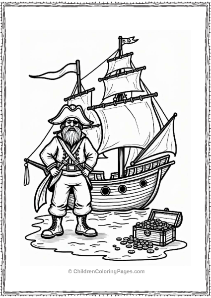 Pirate Ship With Treasure Chest Free PDF Printable