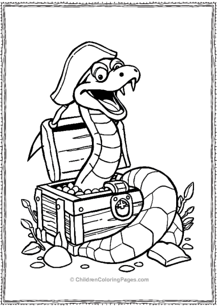 Pirate Snake Slithering Around A Treasure Chest Free PDF Printable