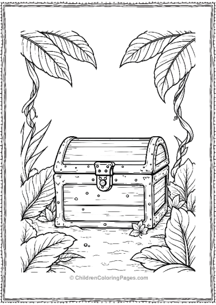 Pirate Treasure Chest Surrounded By Tropical Plants Free PDF Printable