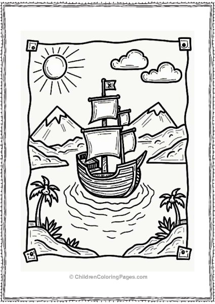 Pirate Treasure Map With Marked Spot And Pirate Ship Free PDF Printable