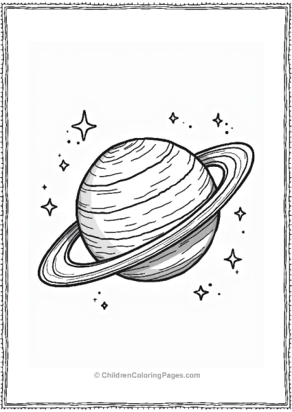 Planet With Rings In A Starry Sky Tattoo Coloring Page Free PDF Printable