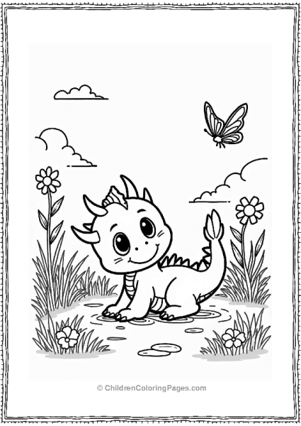 Playful Baby Dragon In A Colorful Garden Free PDF Printable