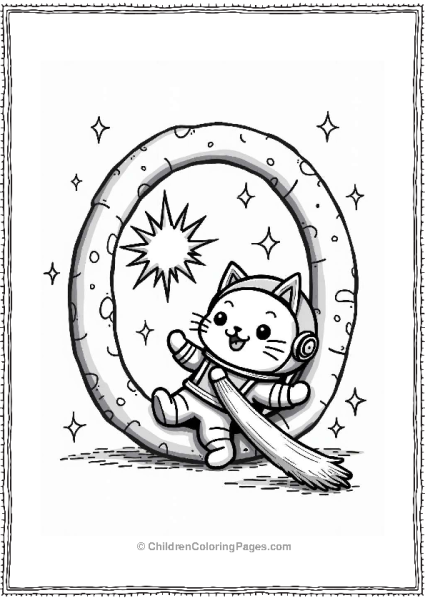 Playful Cat Chasing Comet Near Quasar Free PDF Printable