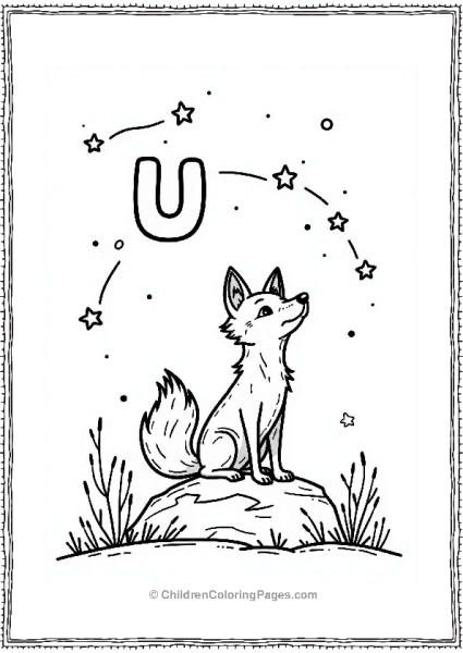 Playful Fox Under The Letter U Constellation Free PDF Printable