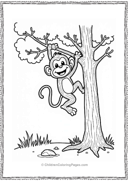 Playful Monkey Swinging From A Tree Free PDF Printable