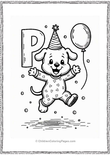 Playful Puppy In Pajamas With Balloons Free PDF Printable