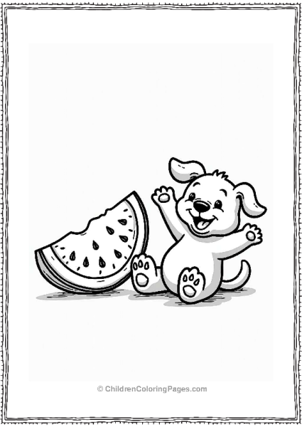 Playful Puppy With Watermelon Slice Free PDF Printable