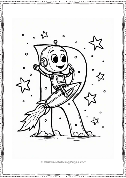 Playful Robot Riding A Shiny Rocket Free PDF Printable