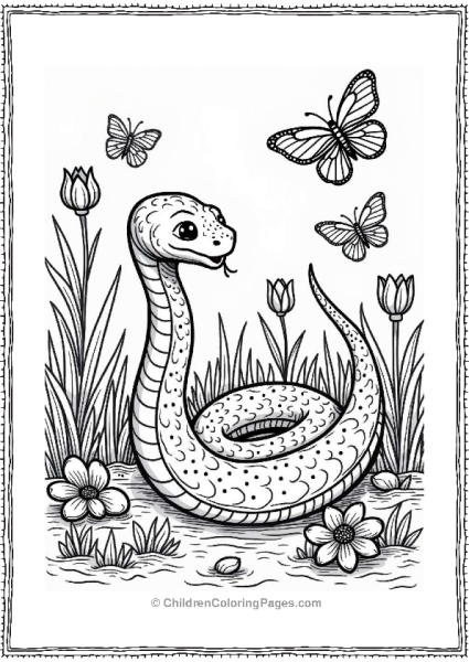 Playful Snake In A Flower Garden Free PDF Printable