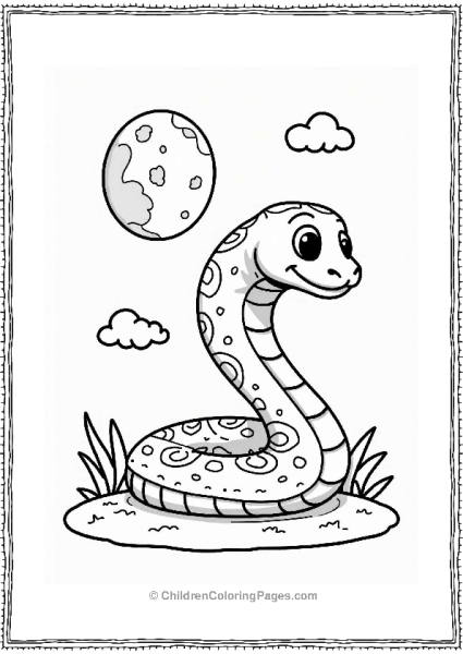 Playful Snake Resting Under A Moonlit Sky Free PDF Printable