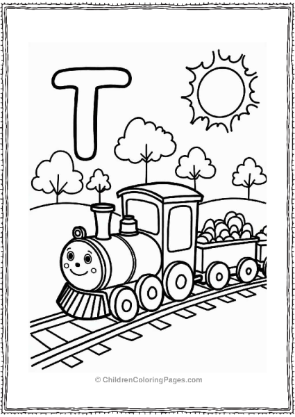 Playful Train In A Sunny Landscape With Letter T Free PDF Printable