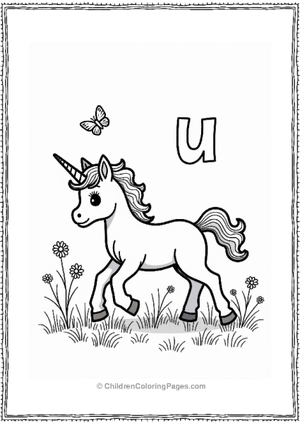 Playful Unicorn Foal In A Field Free PDF Printable