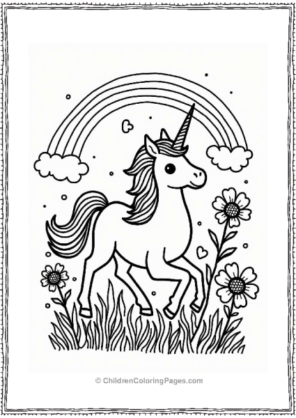 Playful Unicorn In A Flower Field Tattoo Coloring Page Free PDF Printable