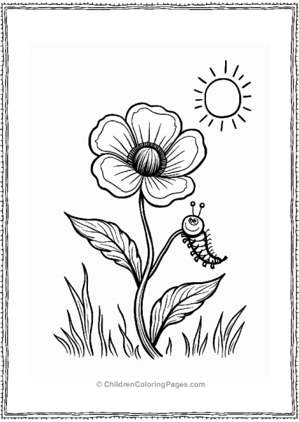 Poppy And Caterpillar Illustration Flower Coloring Page Free PDF Printable