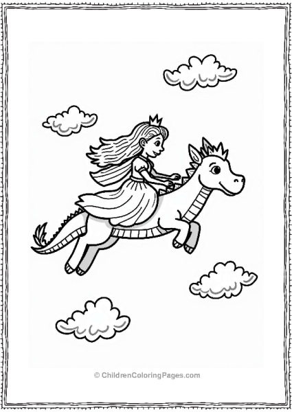 Princess Riding A Dragon In The Sky Free PDF Printable