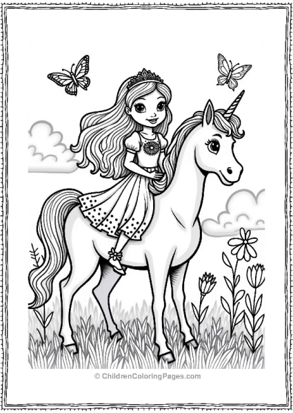 Princess Riding A Unicorn In A Magical Landscape Free PDF Printable