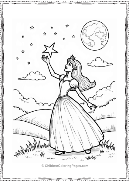 Princess Touching A Star In The Night Sky Free PDF Printable