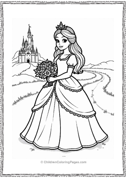 Princess With Bouquet And Castle Free PDF Printable