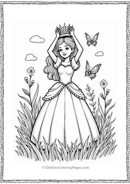 Princess With Crown In Flower Field Free PDF Printable