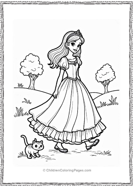 Princess With Her Cat In A Beautiful Dress Free PDF Printable