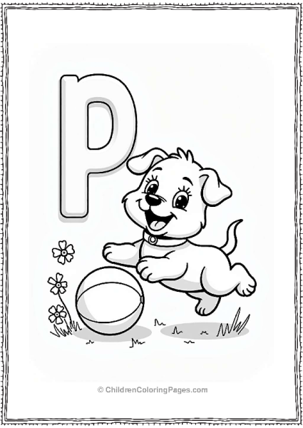 Puppy Chasing A Ball Free PDF Printable