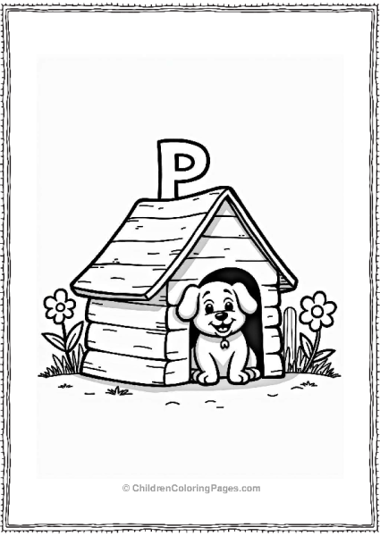 Puppy Peeking Out From Doghouse Free PDF Printable