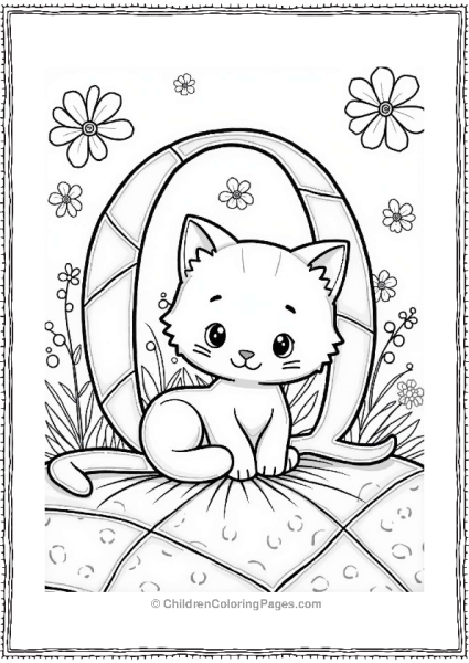 Quilted Cat On A Floral Quilt Free PDF Printable