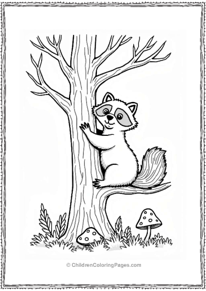 Raccoon Climbing A Tall Tree Free PDF Printable