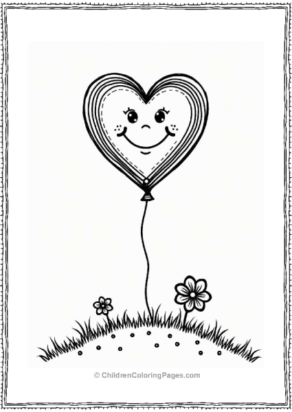 Rainbow Smiley Valentine’s Balloons Over Grassy Hill Free PDF Printable