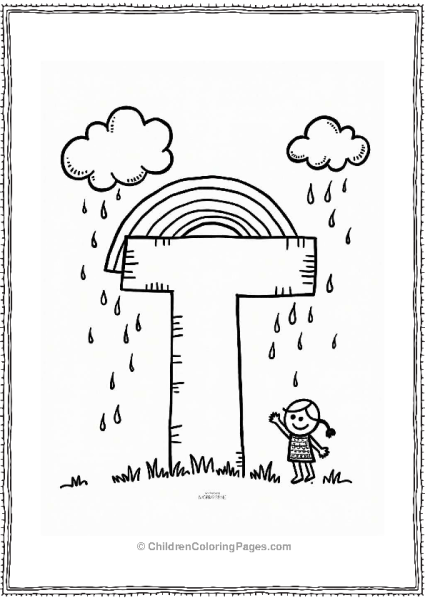 Rainbow  Letter T In A Stormy Scene Free PDF Printable