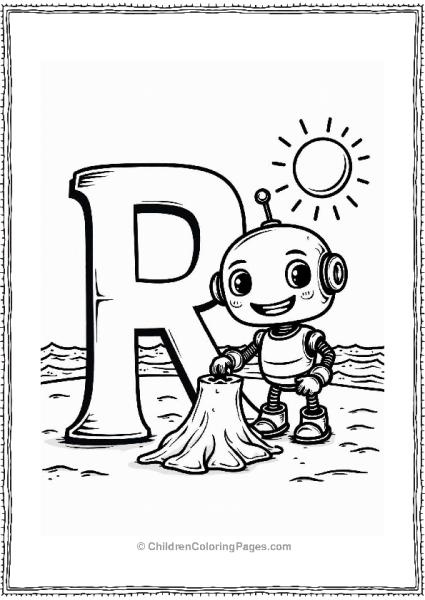 Robot Building A Sandcastle At The Beach Free PDF Printable