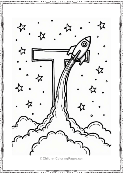 Rocket Ship Launching With Letter T Free PDF Printable