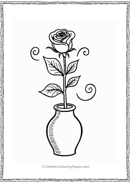 Rose In A Vase Flower Coloring Page Free PDF Printable