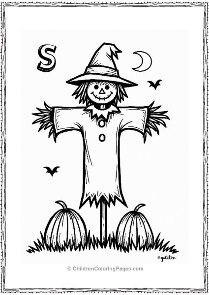 Scarecrow Silhouette In A Crescent Moon Field Free PDF Printable