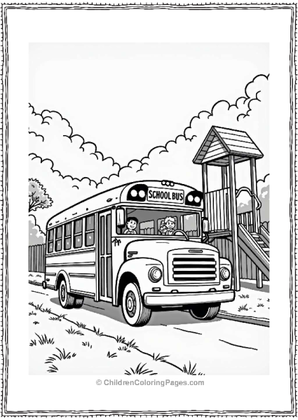 School Bus At A Colorful Playground Free PDF Printable