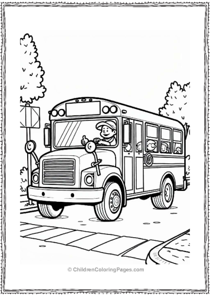 School Bus At Crosswalk With Children Free PDF Printable