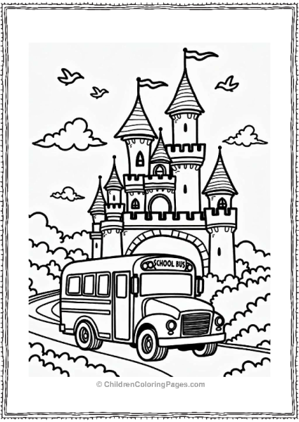 School Bus At Enchanted Castle Free PDF Printable