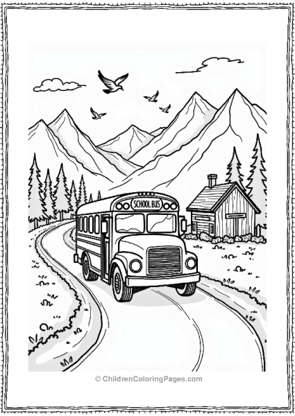 School Bus At Mountain Retreat Free PDF Printable