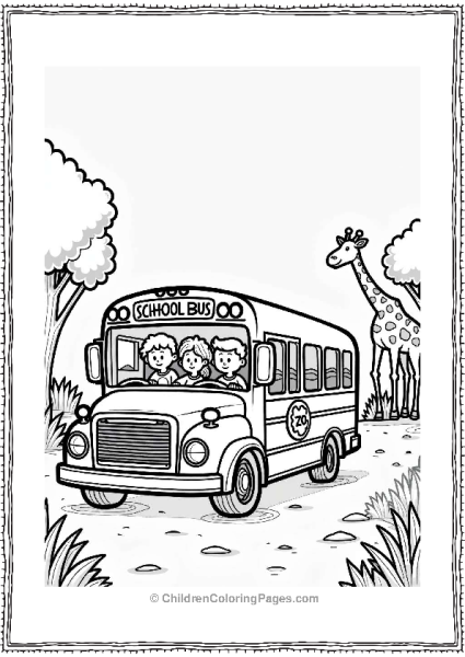 School Bus At The Zoo Entrance Free PDF Printable