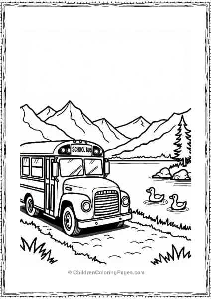 School Bus By A Tranquil Lake Free PDF Printable