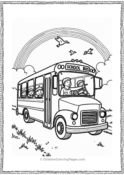 School Bus Driver And Rainbow Free PDF Printable